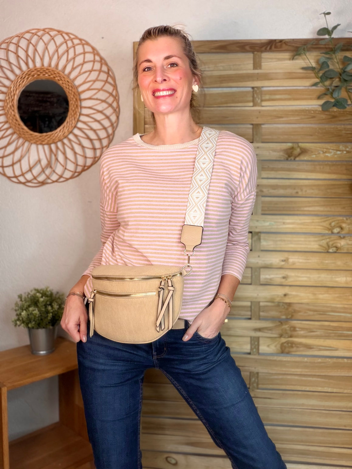 Pull fin rayé ample ROMANE - Rose/Taupe - FIN DE SÉRIE
