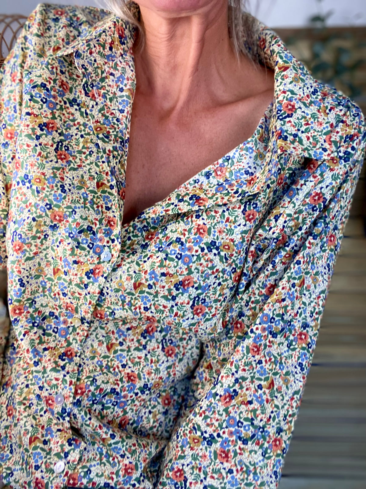 Chemise en coton imprimé Liberty vert 🌱 🌺 ÉLISE - FIN DE SÉRIE