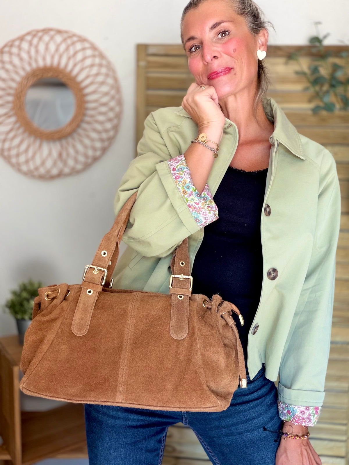 Sac à main en cuir daim GERY - Camel