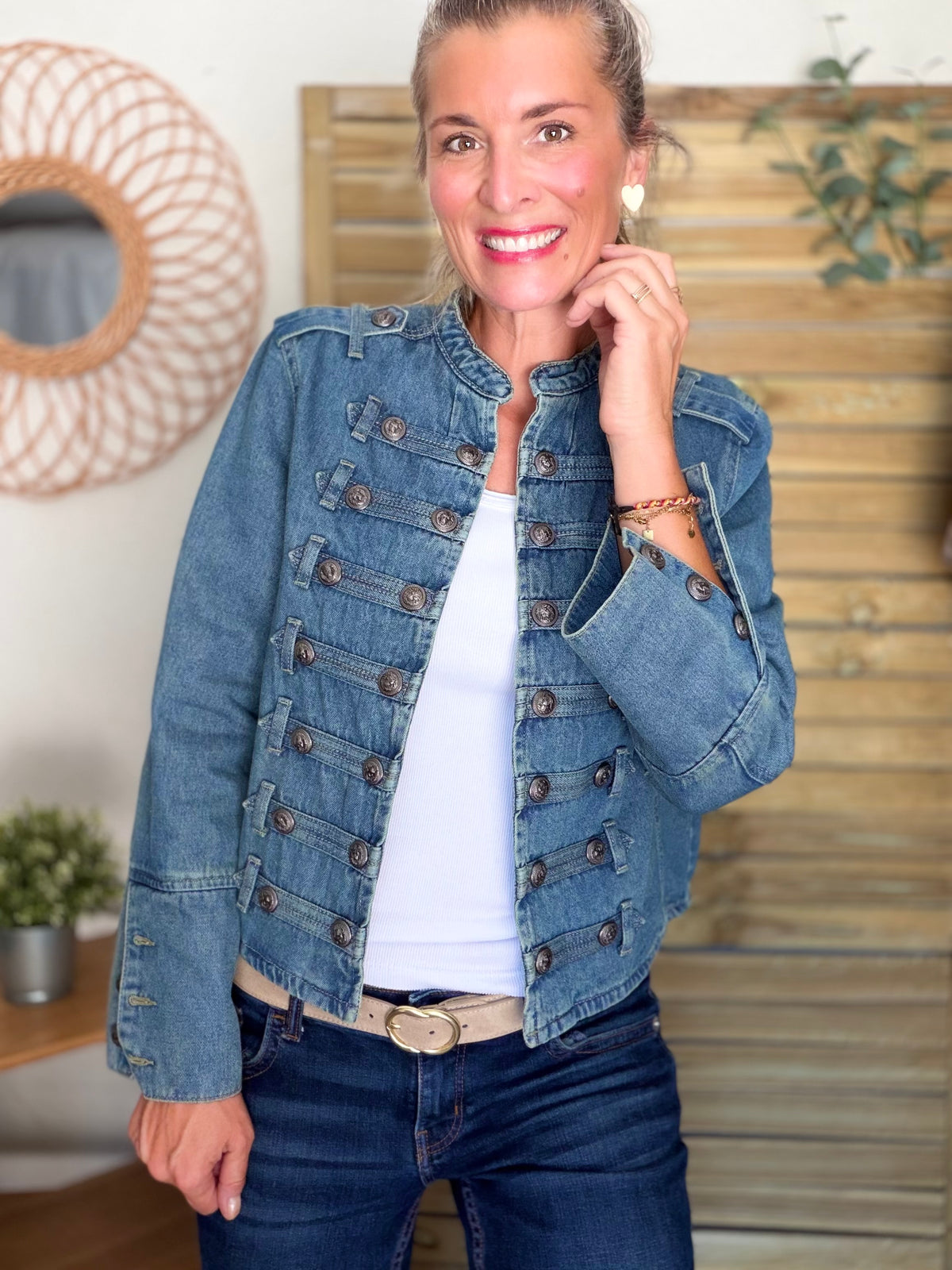 Veste officier courte en jean NAPOLÉON - Bleu Jean • DÉSTOCKAGE