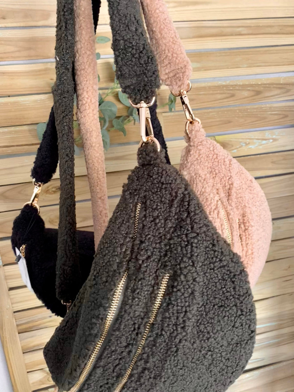 Sac banane XL double poche en moumoute 2 sangles inclues - BILLIE - Beige