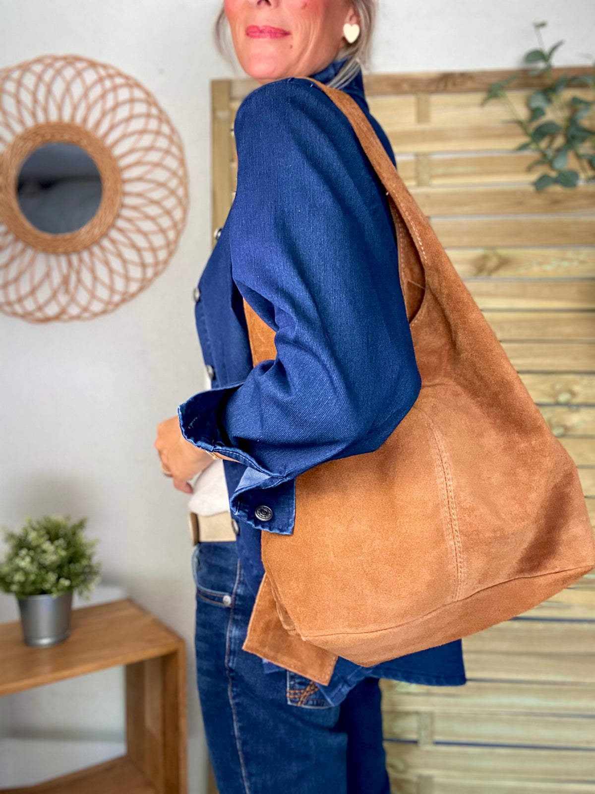 Sac cabas hobo cuir daim MARLON - Camel