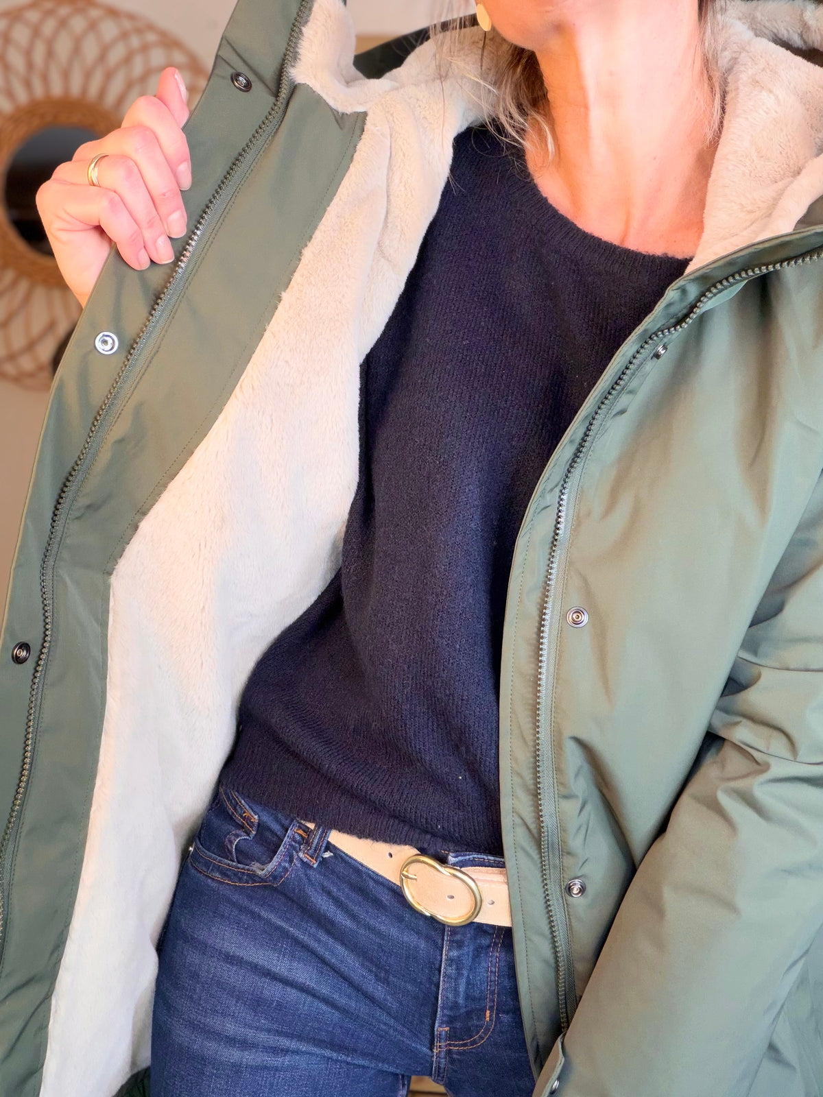 LAURA JO - Parka fourrée imperméable AMBRE LONG - Kaki / Beige