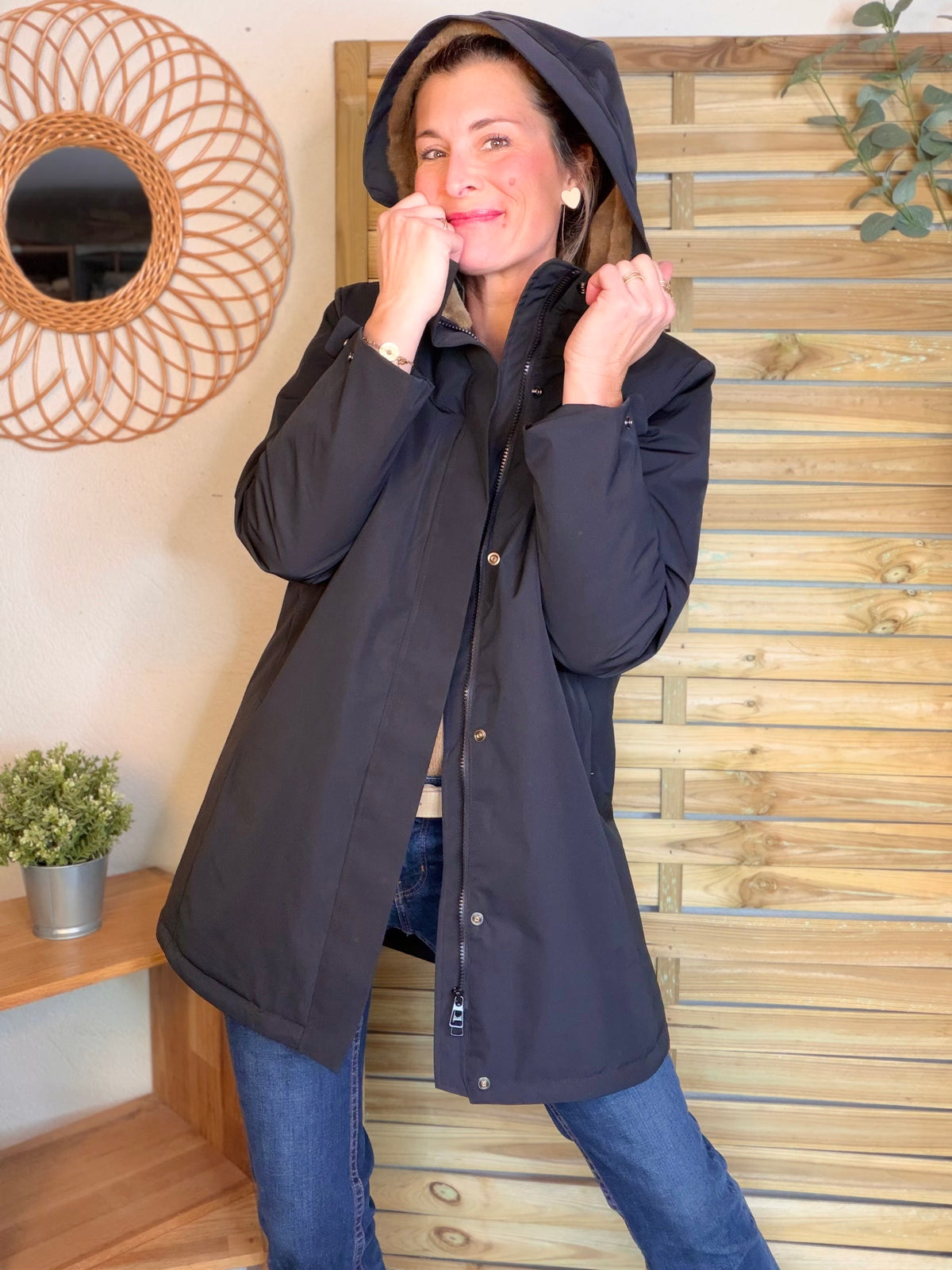 LAURA JO - Parka fourrée imperméable AMBRE LONG - Noir / Camel