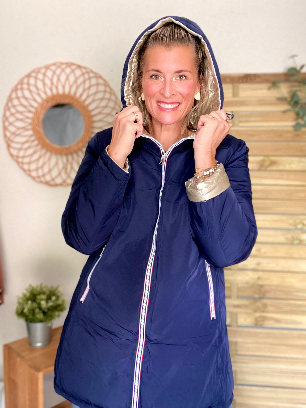 Doudoune imperméable réversible ANGÈLE LONG - Bleu marine - MELYA MELODY