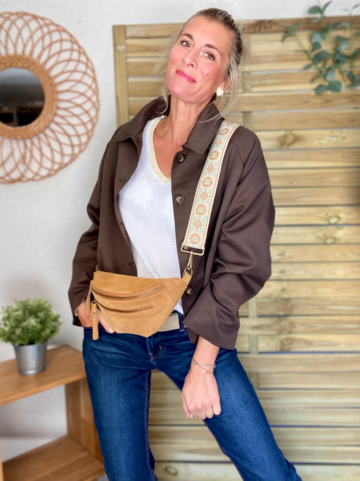 Veste Trench en coton, revers carreaux - YSEULT court Chocolat