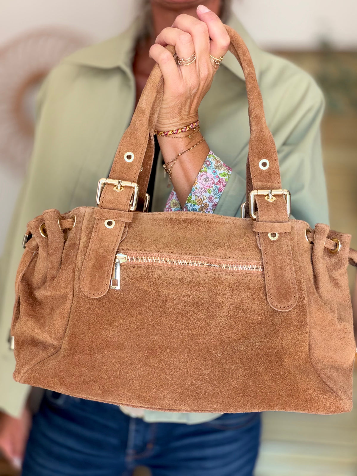 Sac à main en cuir daim GERY - Camel