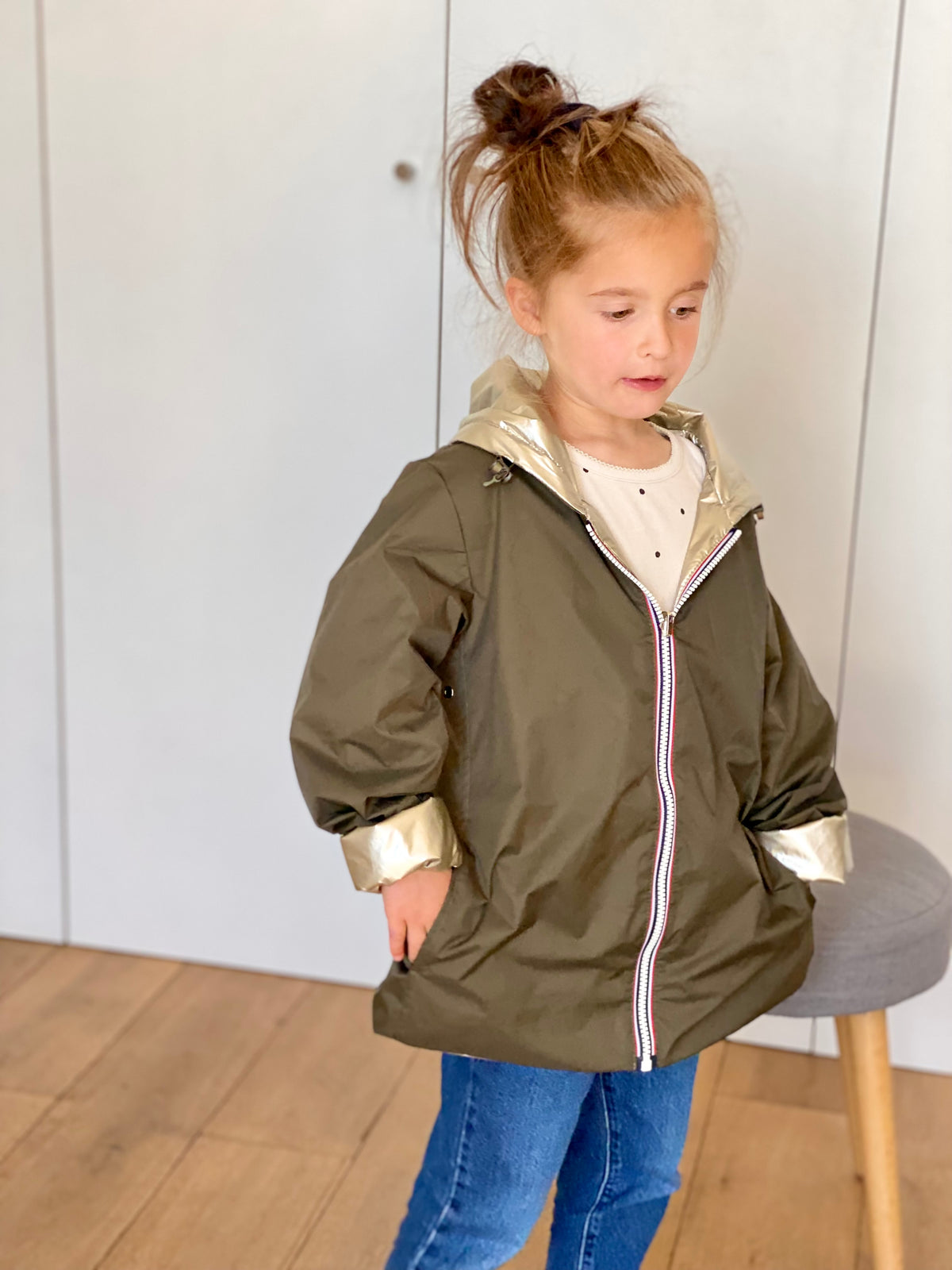 Imperméable réversible rembourré LOUISON KIDS enfant (mixte) - Kaki / Doré • DÉSTOCKAGE sur Taille 6 ans