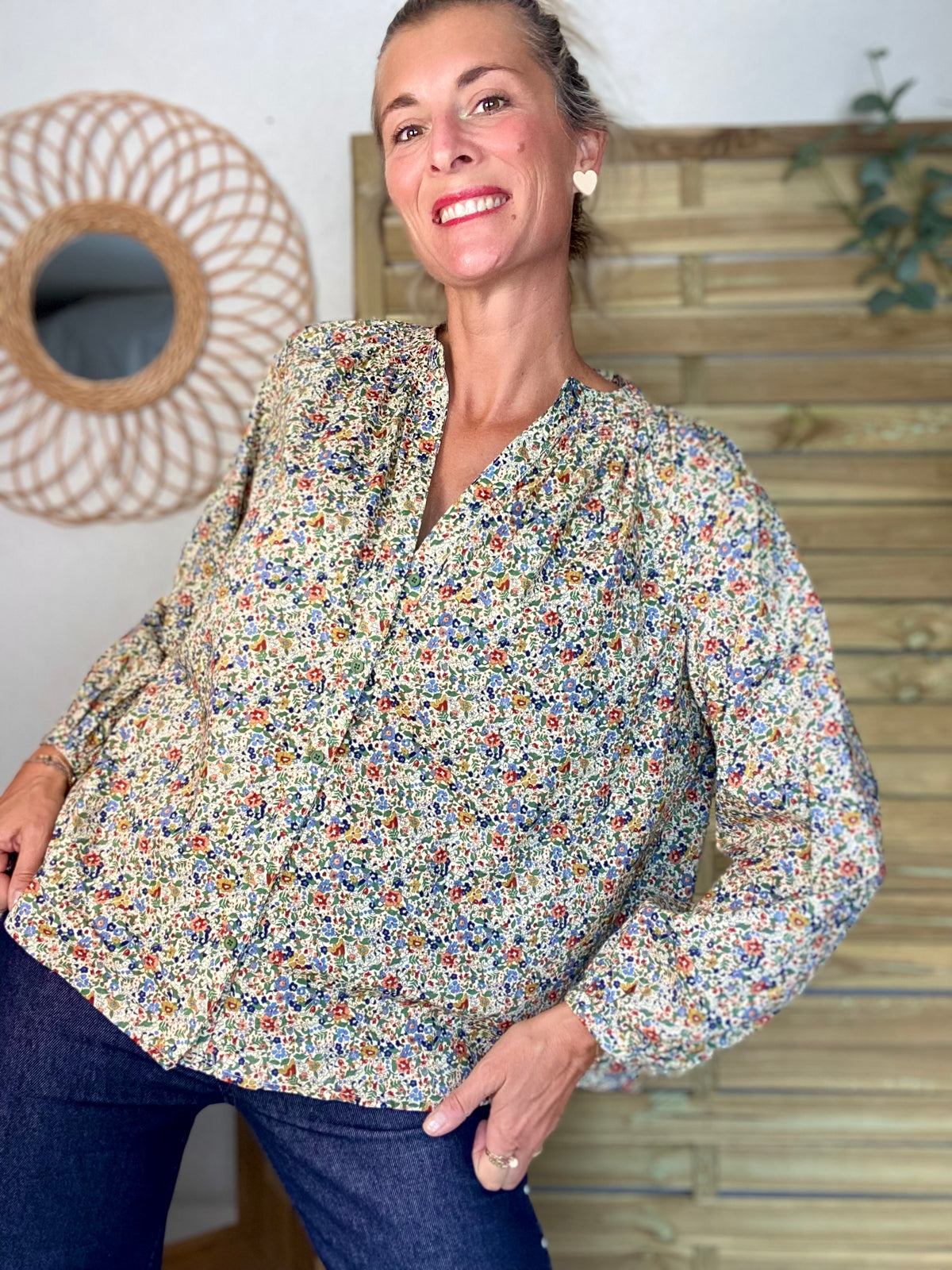 Chemise ample Liberty vert SYBILLE - FIN DE SÉRIE