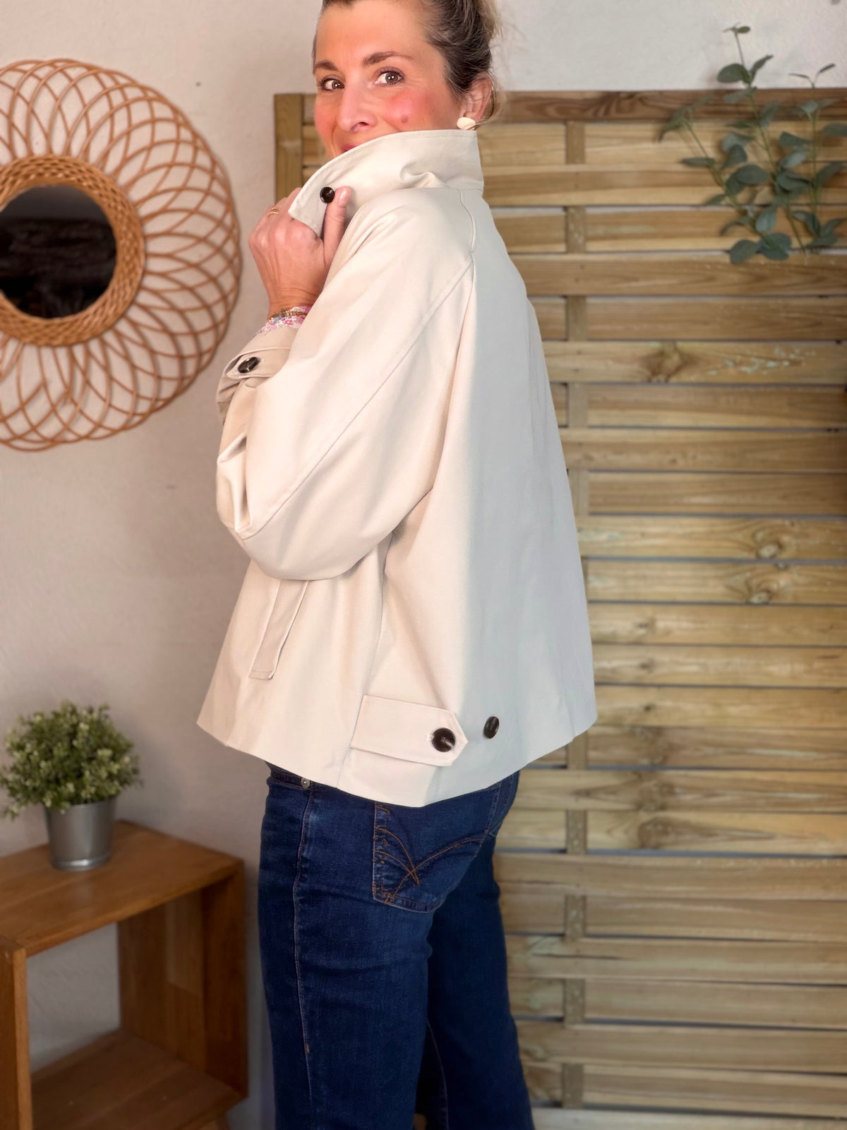 Veste Trench avec Liberty - MADELEINE Beige - FIN DE SÉRIE