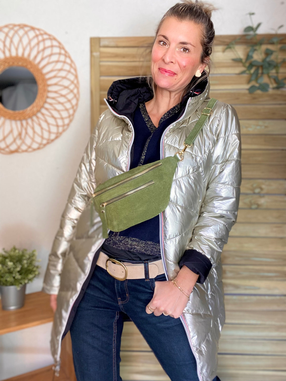 LAURA JO - Doudoune réversible imperméable longue INÈS - Noir / Doré - FIN DE SÉRIE