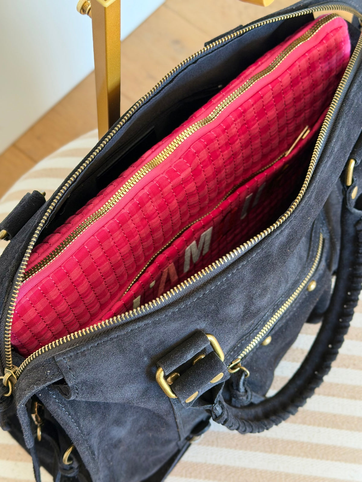 Sac cabas XL en cuir daim • HUNTER Noir