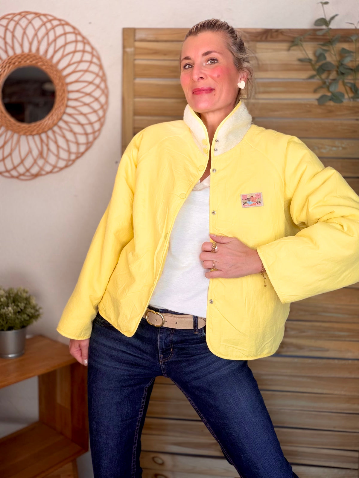 Veste matelassée réversible Sherpa AMÉLIE Jaune - FIN DE SÉRIE