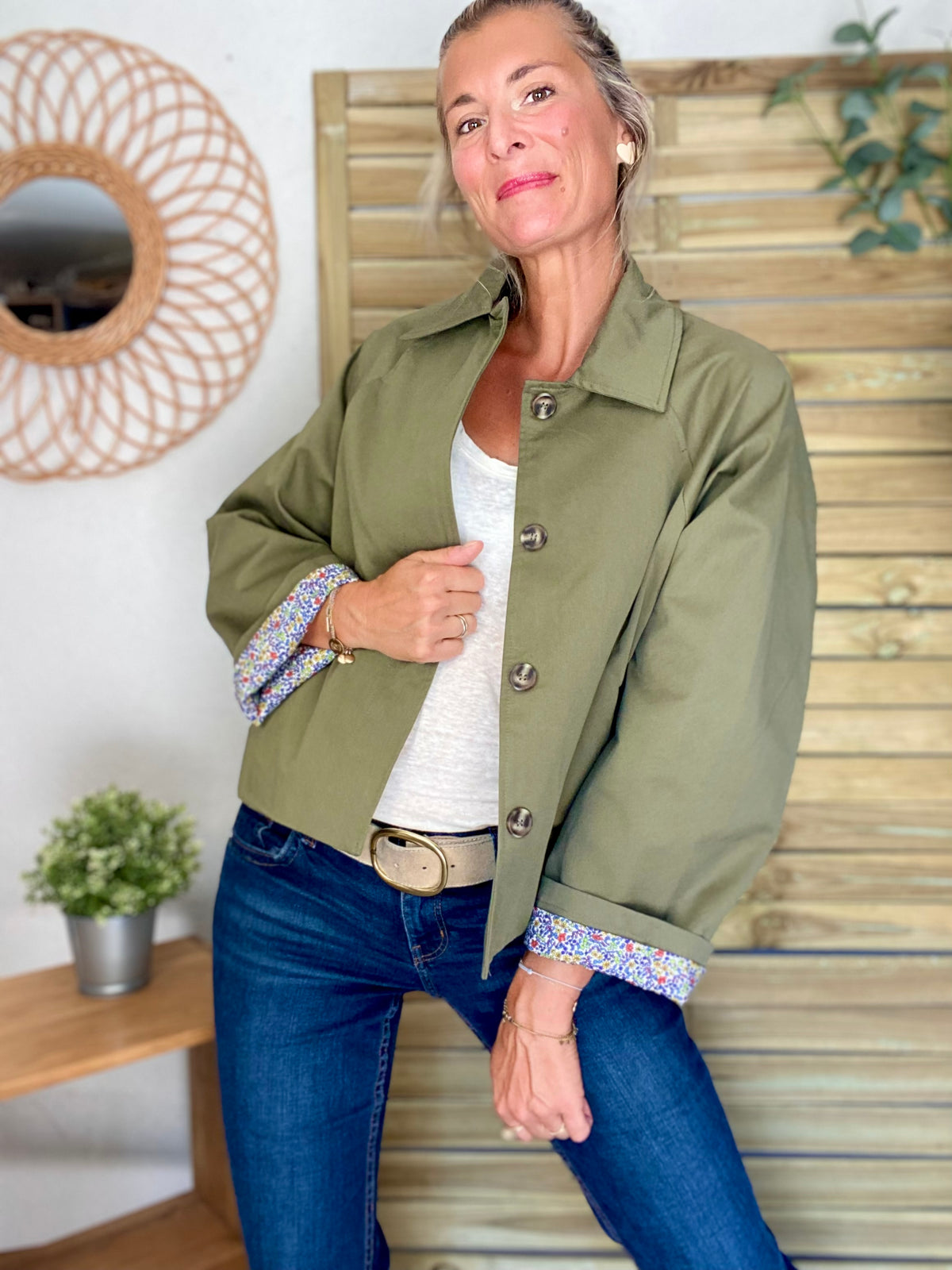 Veste Trench en coton kaki avec Liberty - MAHAUT - LILI et LALA