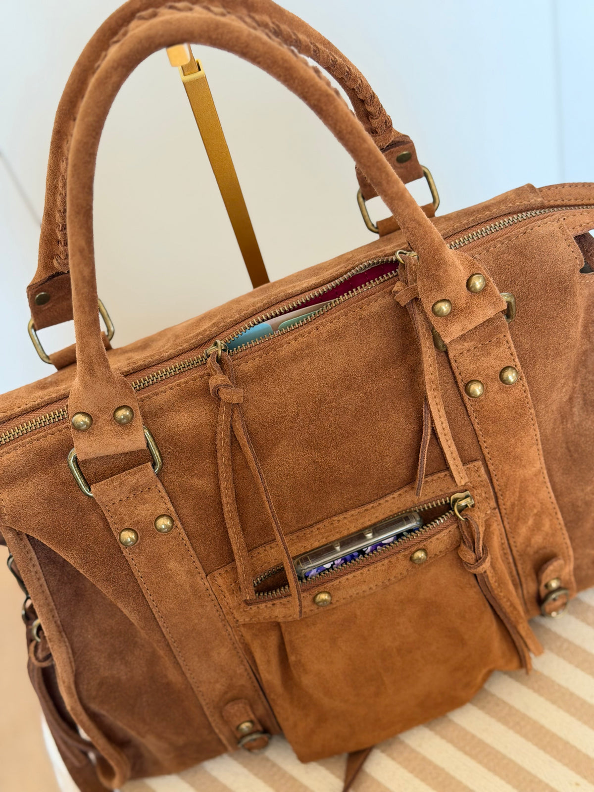 Sac cabas XL en cuir daim • HUNTER Camel