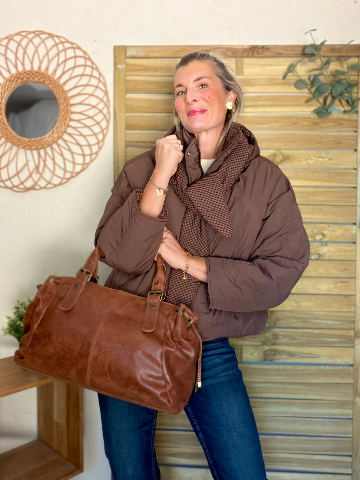 Veste matelassée capuche amovible réversible ODILE Chocolat