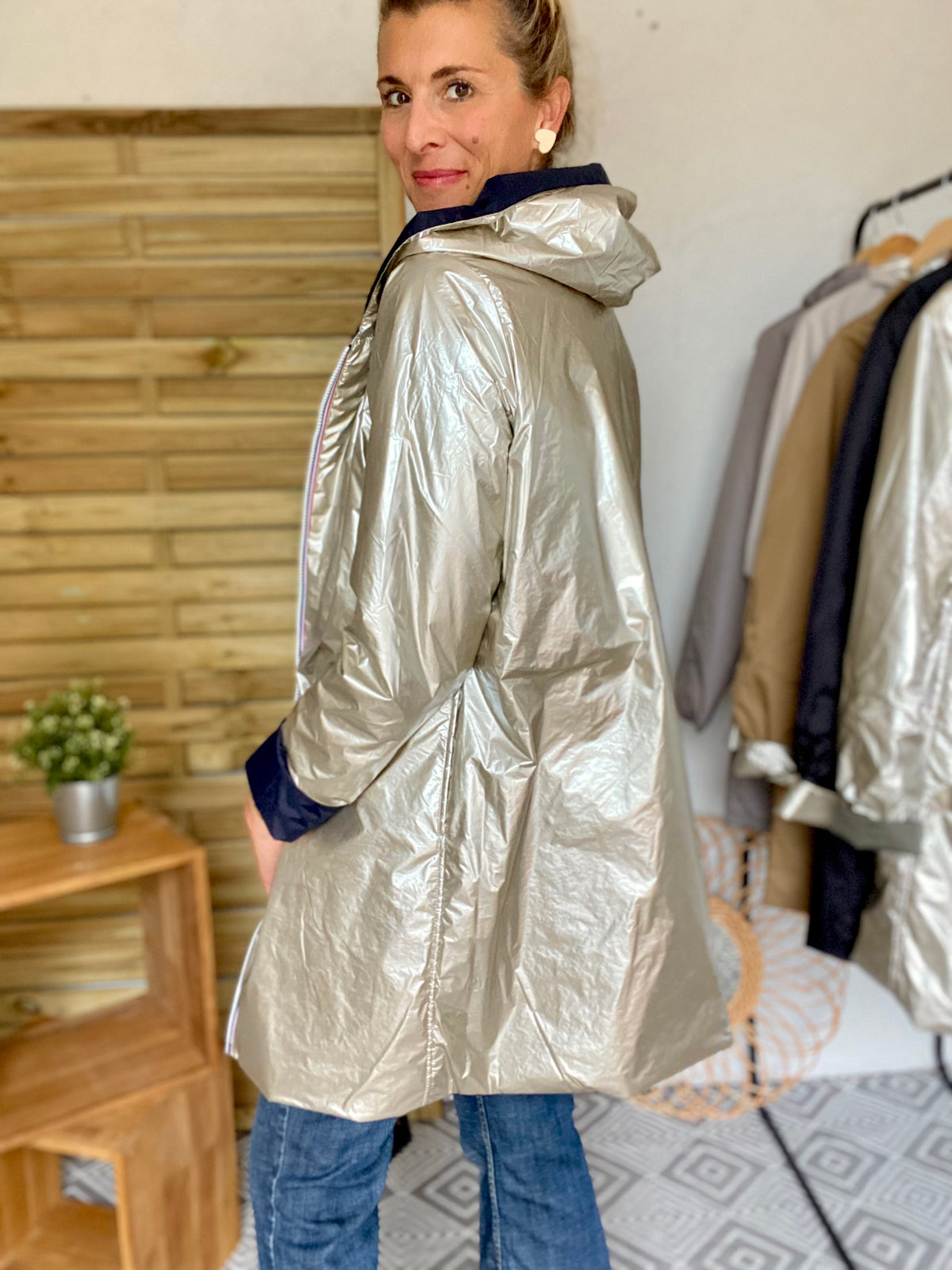LAURA JO - Imperméable réversible rembourré LOUISON LONG - Marine/Doré