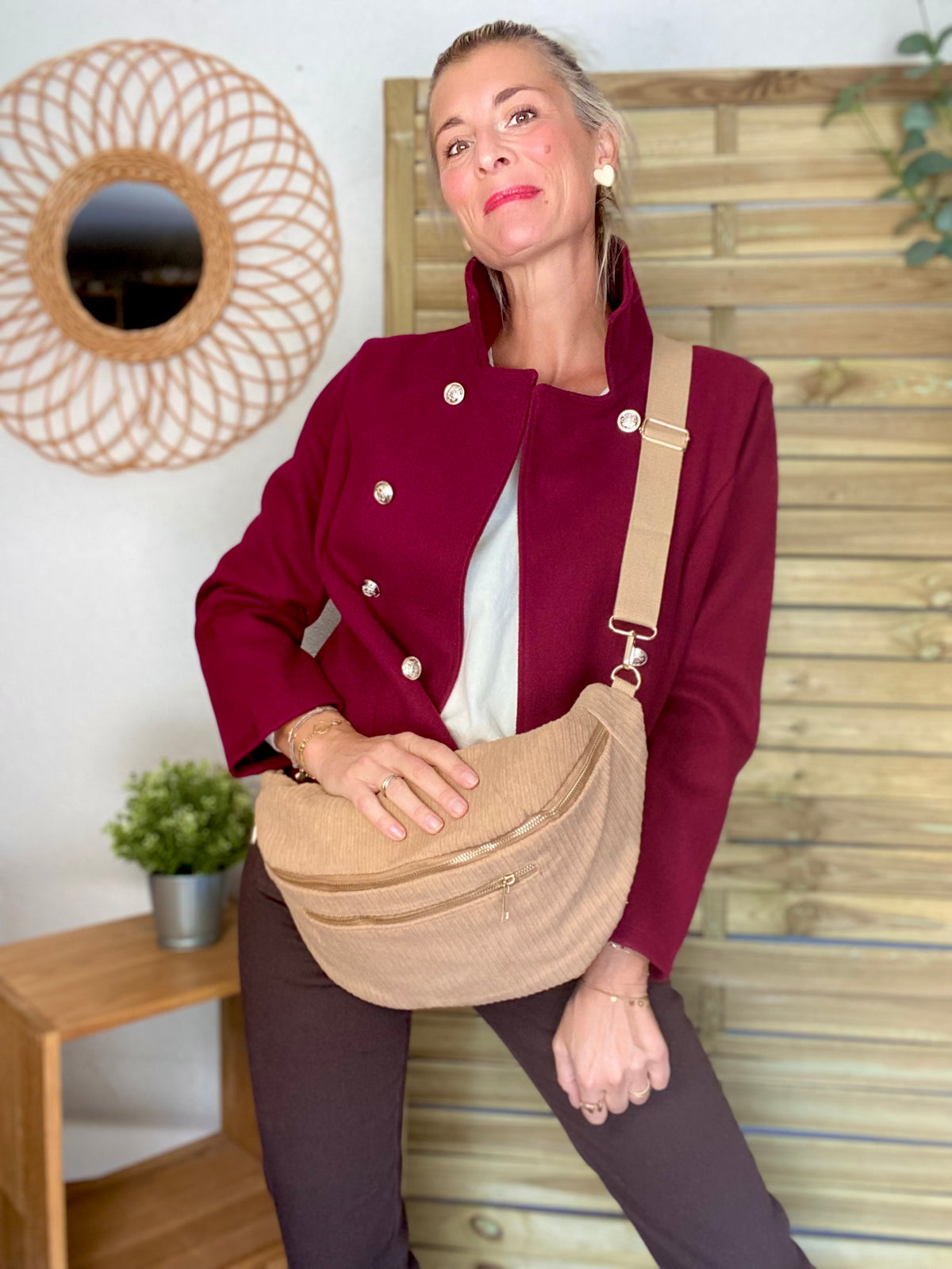 Sac banane XXL Velours côtelé Ciao Boum MOLLY -  Beige