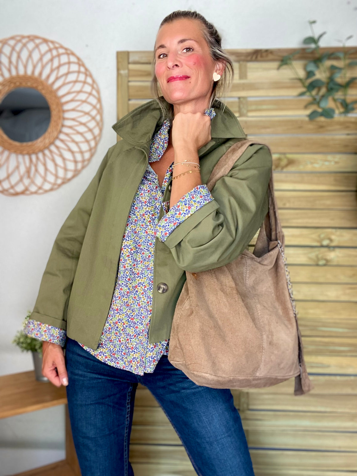 Sac cabas hobo cuir daim MARLON - Beige taupe
