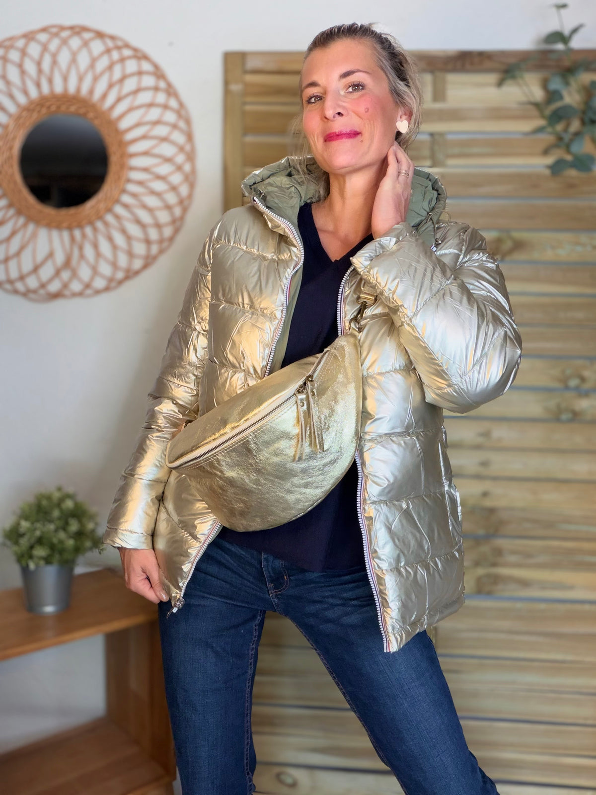 Doudoune imperméable réversible ANGÈLE COURT - Kaki clair - MELYA MELODY (DÉSTOCKAGE sur Taille S)