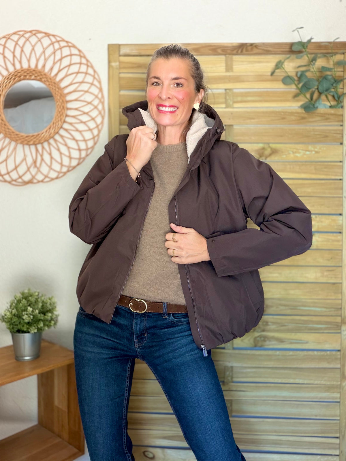 LAURA JO - Imperméable fourré sherpa EVA court - Chocolat