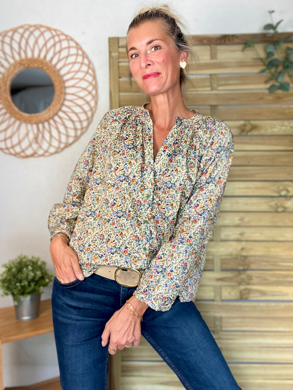 Chemise ample Liberty vert SYBILLE - FIN DE SÉRIE