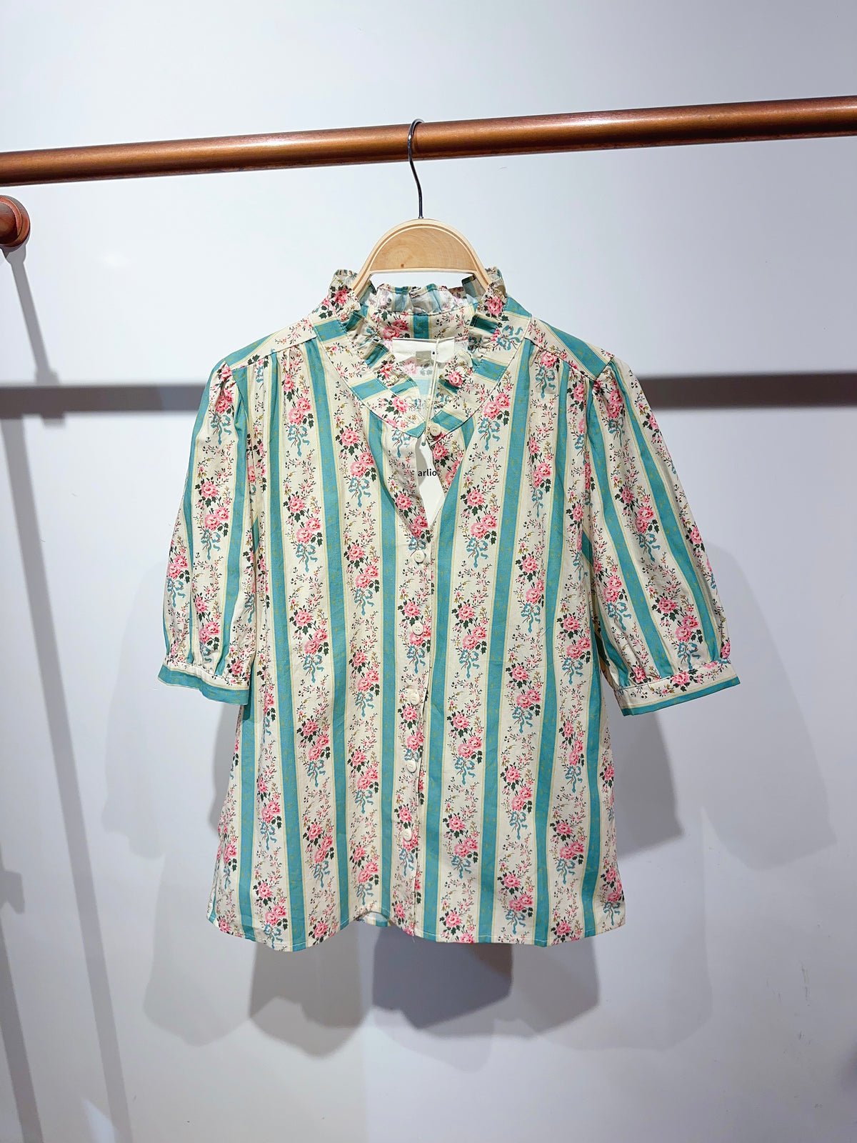 Blouse fleurie rayures VALENTINE vert céladon