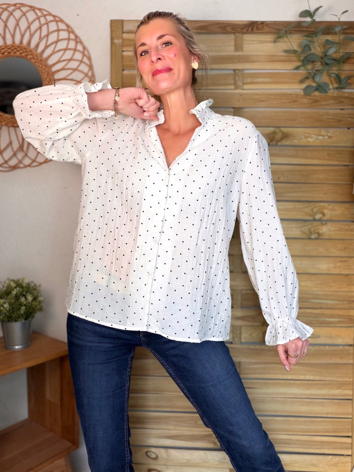 Blouse écrue à pois MAËLYS - FIN DE SÉRIE