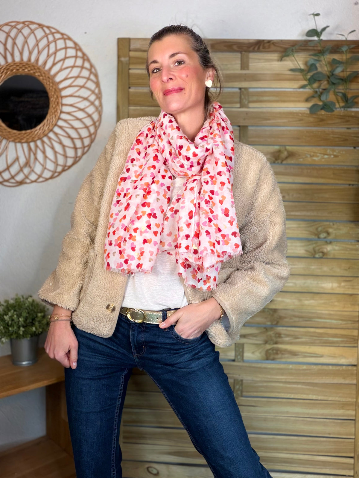 Foulard Cœurs SIGRID - Rouge Rose ❤️💛🩷