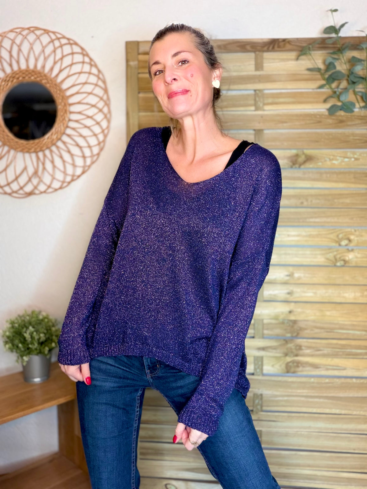 Pull maille lurex et étoile ⭐️ POLLY - Marine / Doré - FIN DE SÉRIE