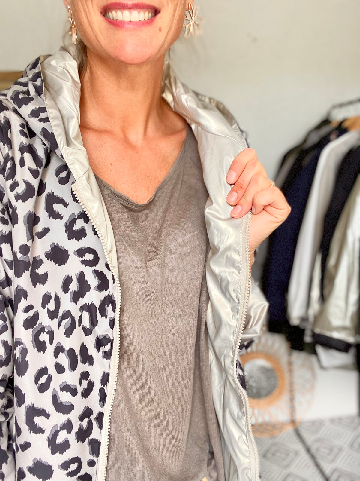 LAURA JO - Imperméable réversible rembourré LOUISON LONG - Doré / Léo • DÉSTOCKAGE sur Taille L et XL