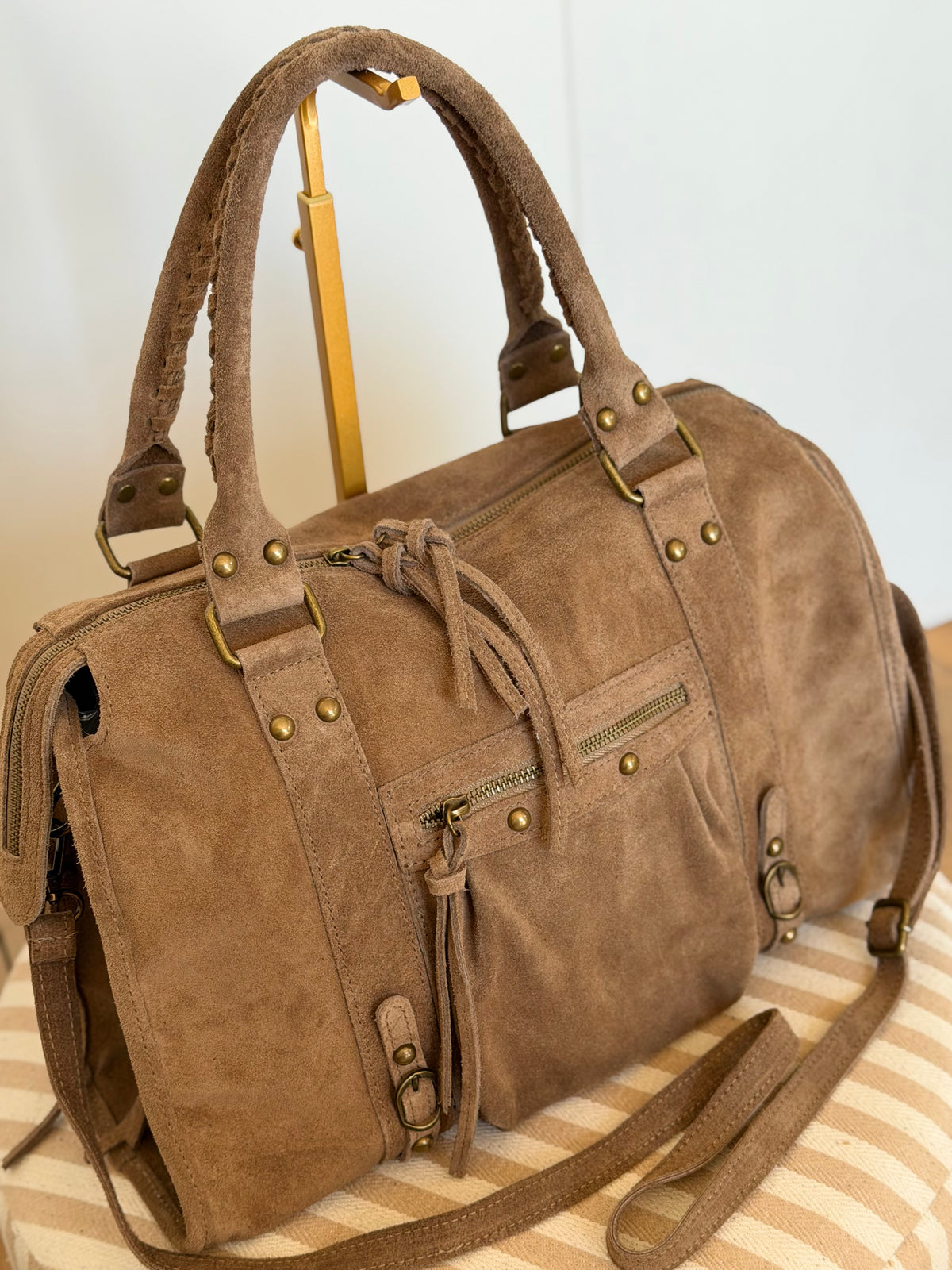 Sac cabas XL en cuir daim • HUNTER Taupe