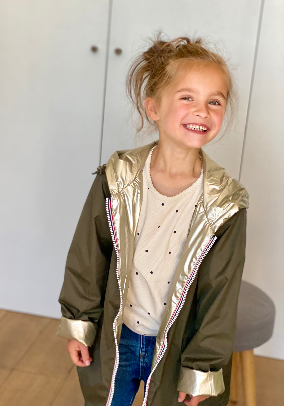 Imperméable réversible rembourré LOUISON KIDS enfant (mixte) - Kaki / Doré • DÉSTOCKAGE sur Taille 6 ans