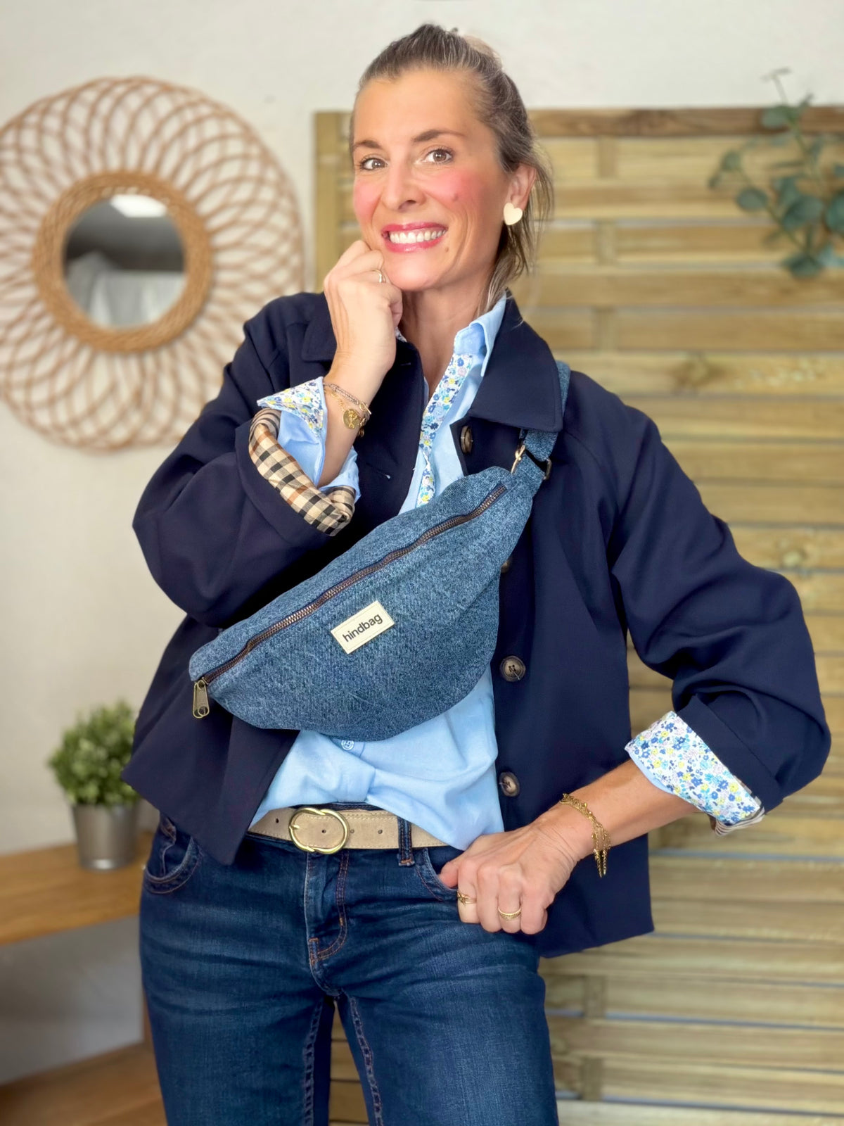 HINDBAG SASHA - Sac banane Denim bleu foncé