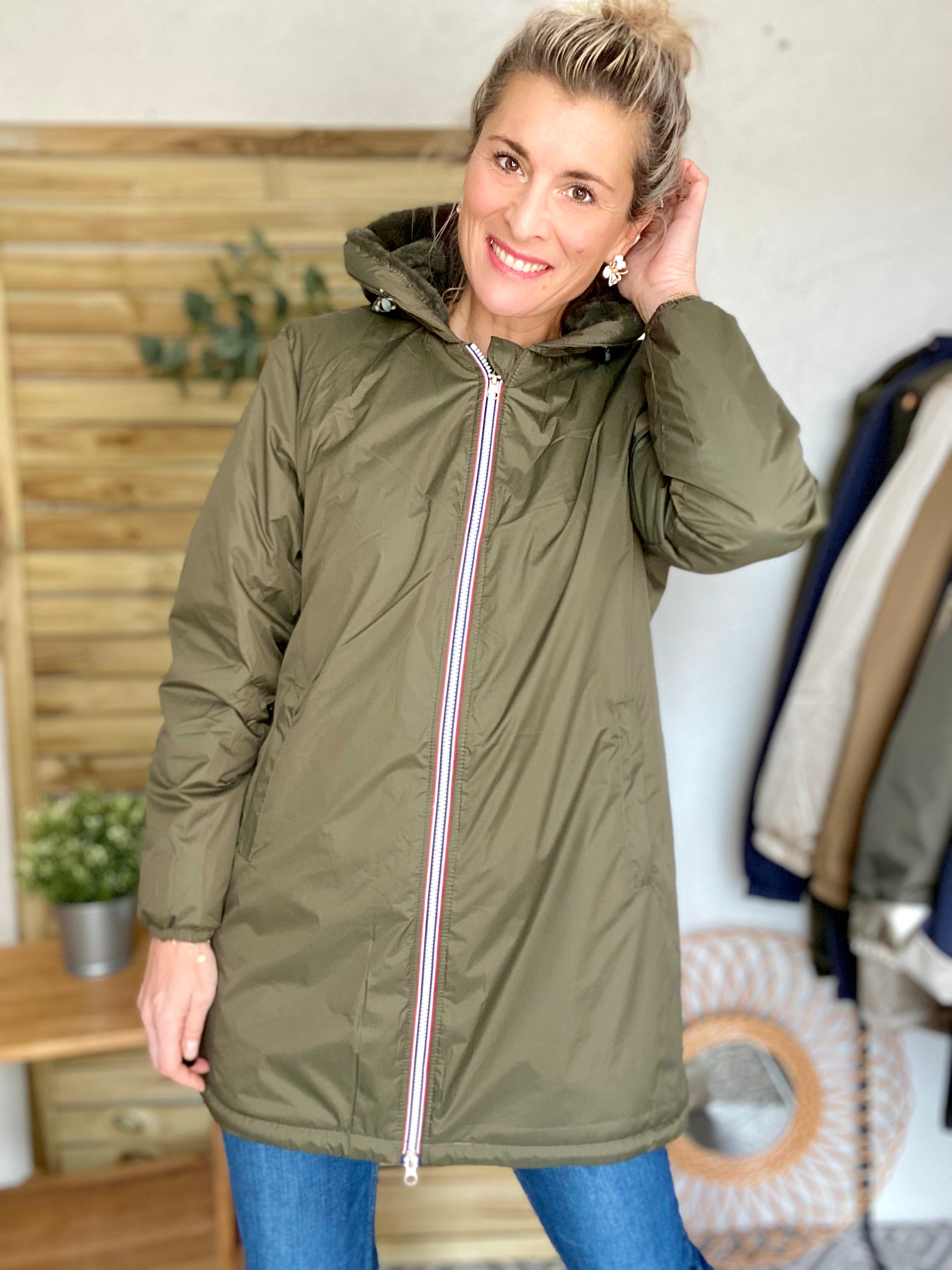 LAURA JO - Parka Imperméable LOUISE LONG fourré - Kaki