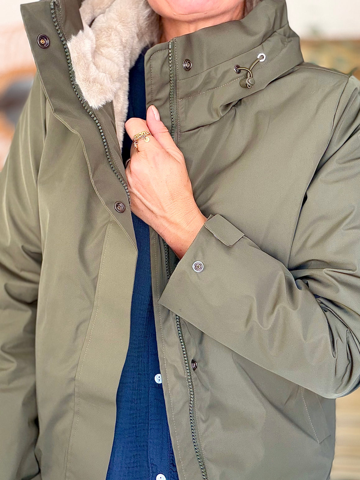 LAURA JO - Parka fourrée imperméable AMBRE MI-LONG - Kaki / Beige