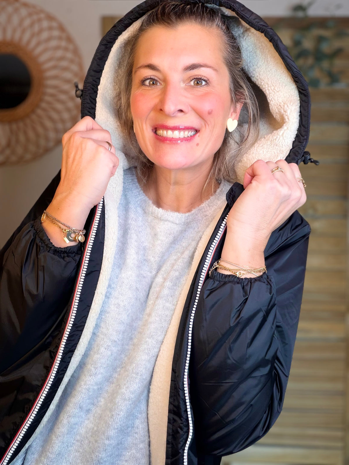 LAURA JO - Parka Imperméable LOUISE COURT sherpa - Noir - LAURA JO • DESTOCKAGE sur Taille L
