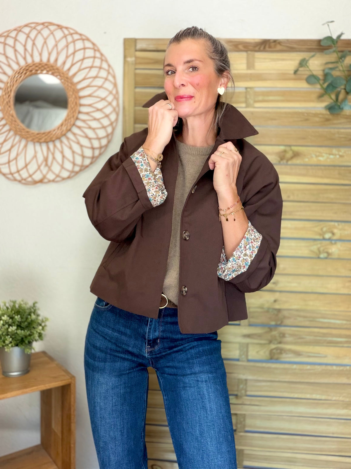 Veste Trench en coton Chocolat avec Liberty - MAHAUT - LILI et LALA