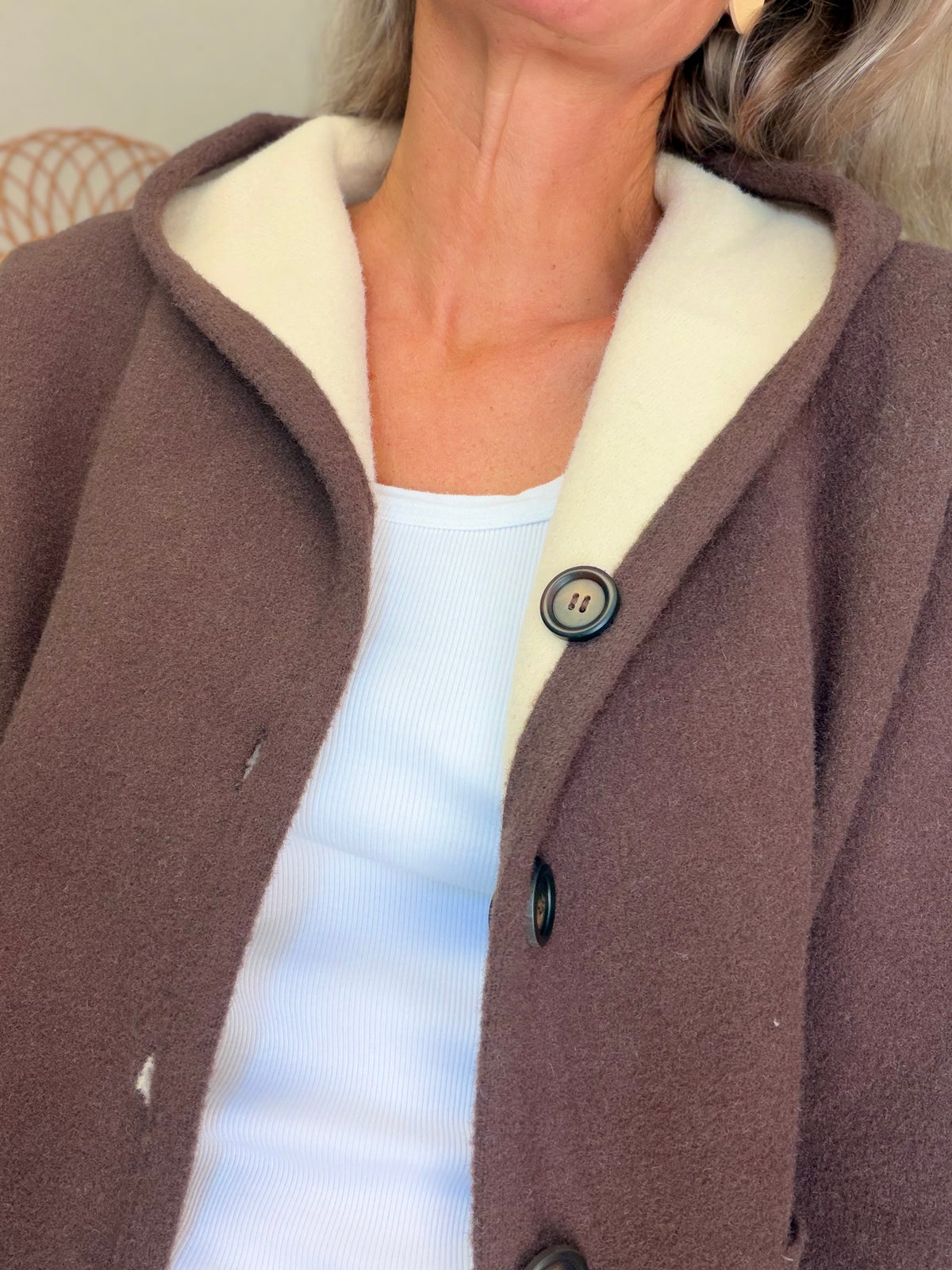 Veste / Gilet chaud réversible avec capuche ORIANE Choco / Beige