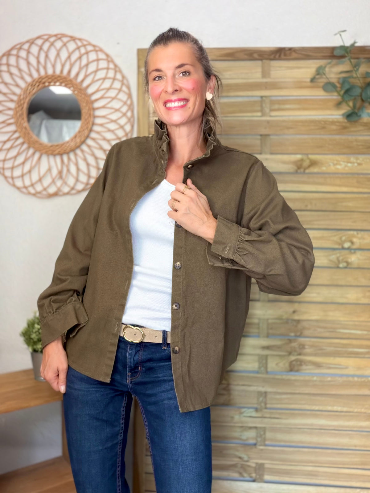 ⚡️ ARRIVAGE • Veste / Chemise en coton, col victorien volanté LISA Kaki