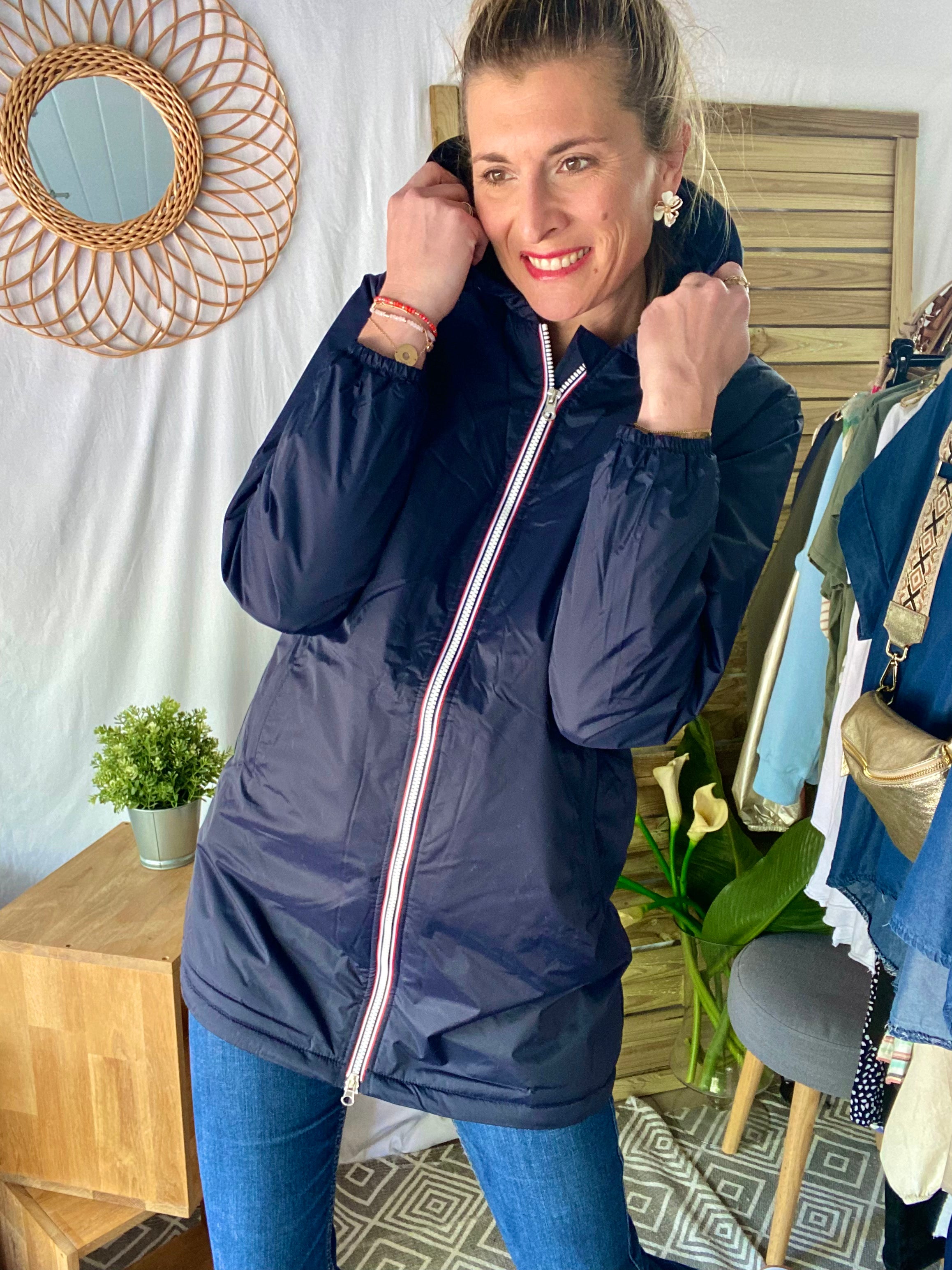 LAURA JO - Parka Imperméable LOUISE LONG fourré - Bleu Marine • DÉSTOCKAGE Taille S
