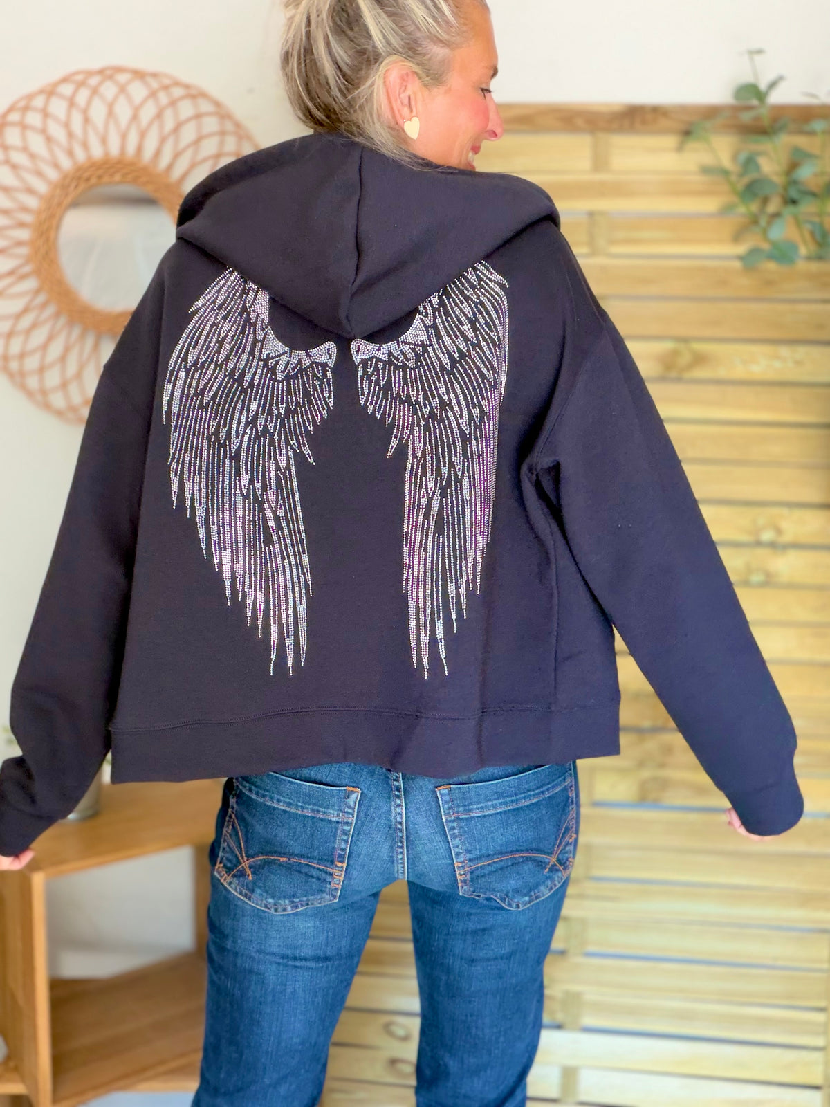 Hoodie sweat gilet strass (ailes)  CLOTHILDE - Bleu marine