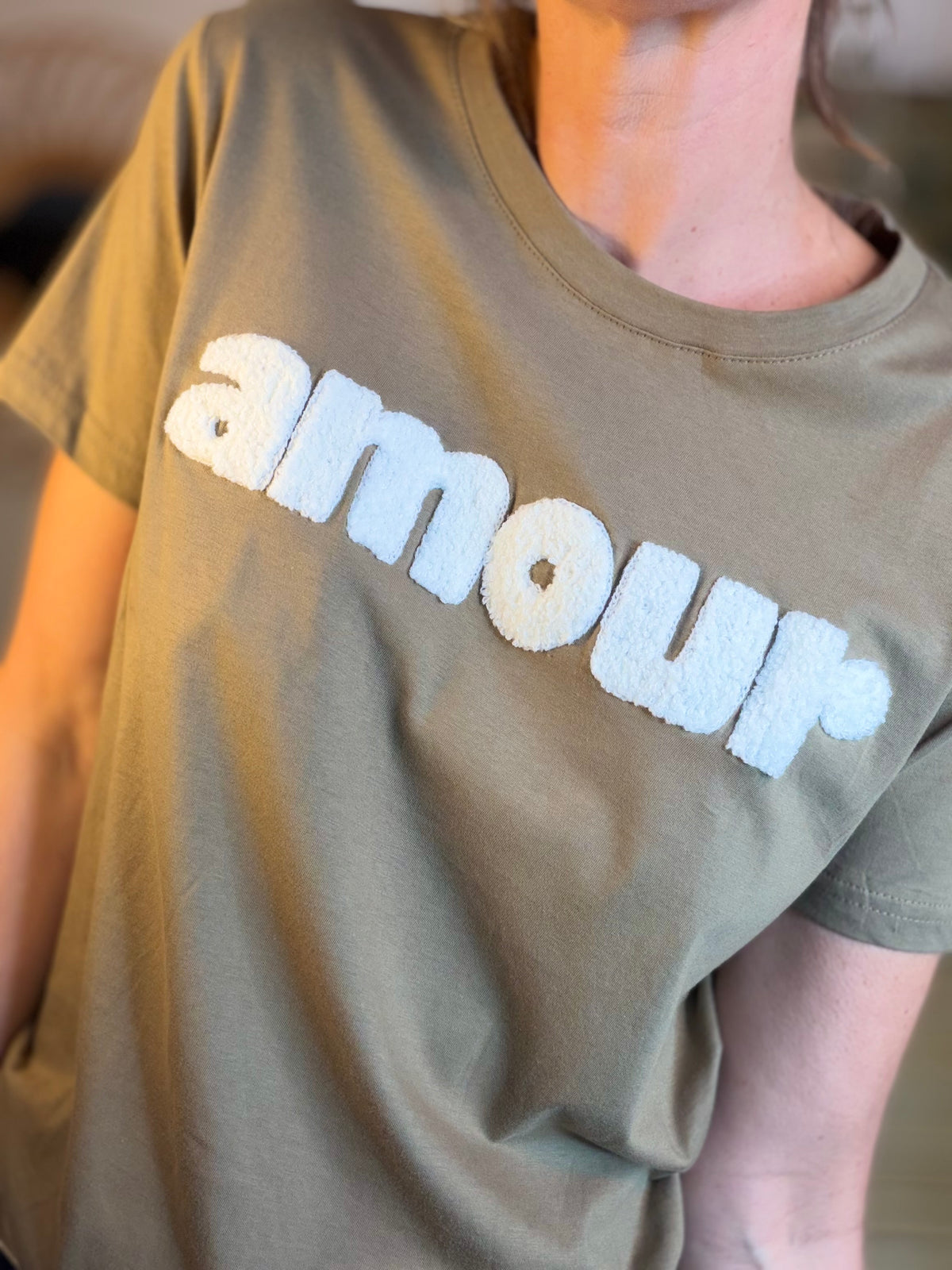 Tee shirt amour MAÏA Kaki/Blanc - FIN DE SÉRIE