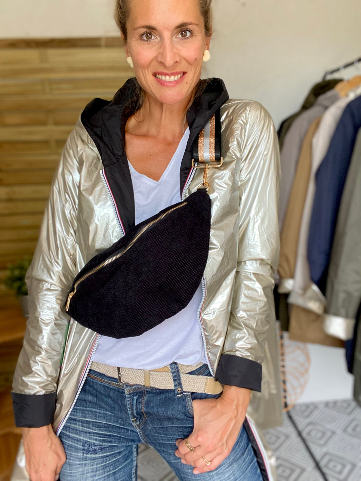 Sac banane XL velours côtelé Ciao Boum - IVY - Noir