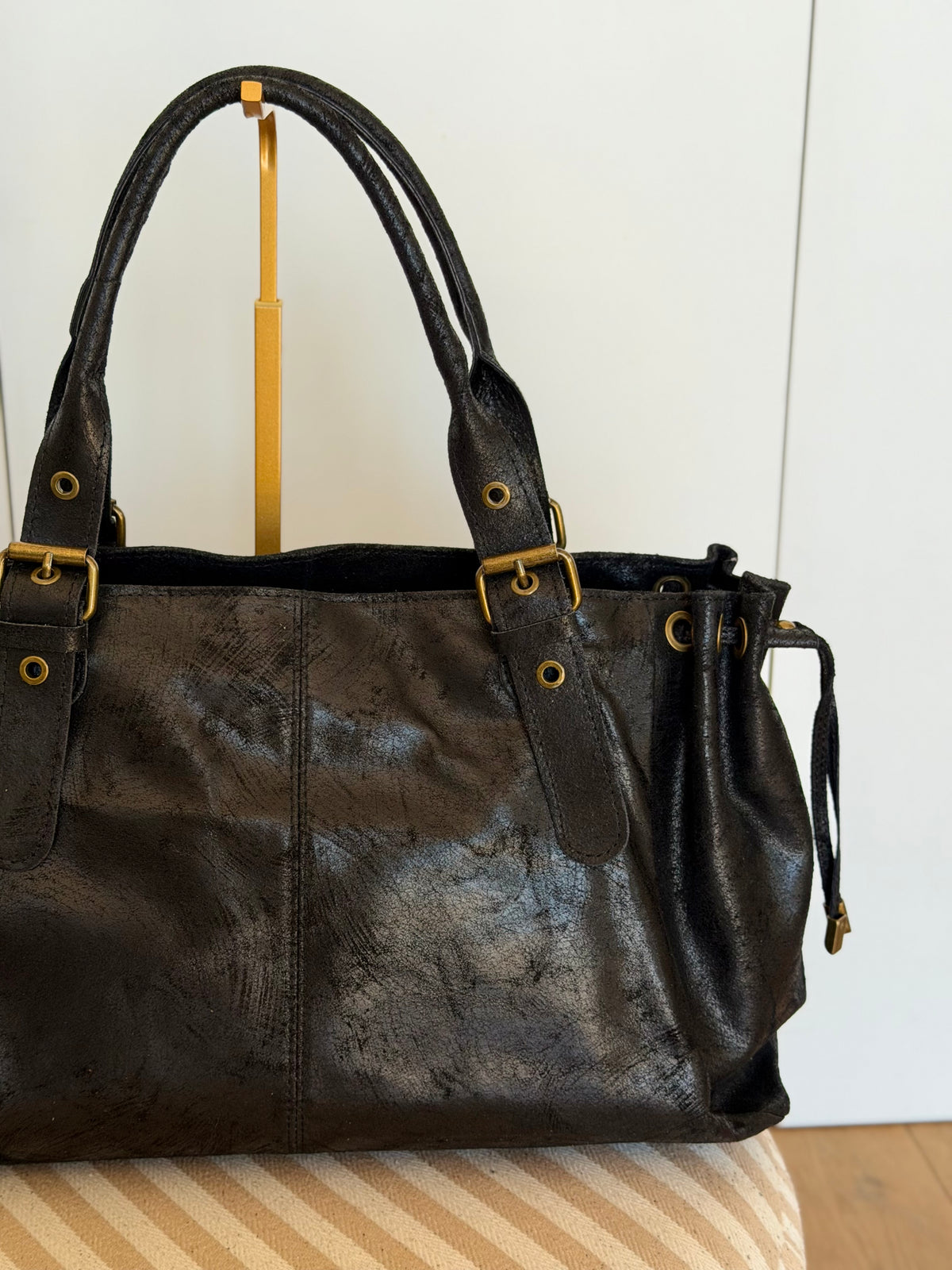 Sac cabas XL en cuir vieilli • COOPER Noir