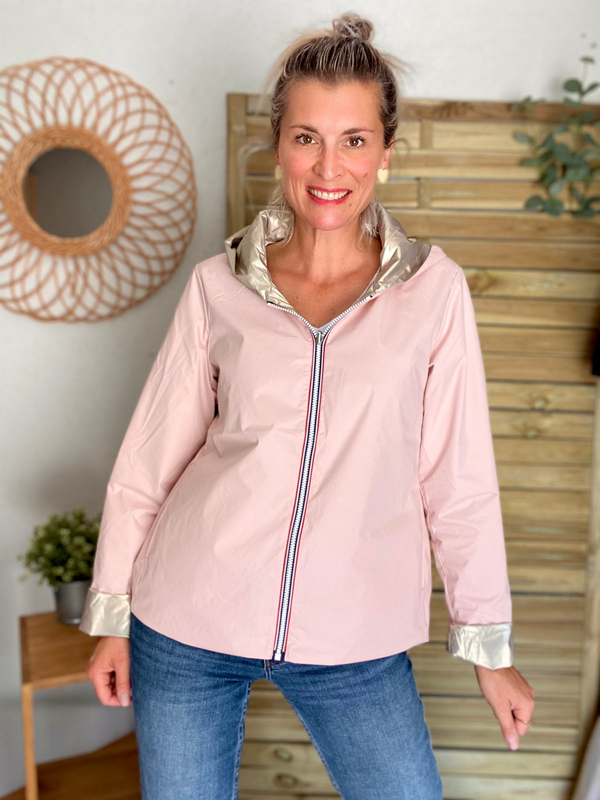LAURA JO - Imperméable réversible léger GARANCE COURT - Rose/Doré • DÉSTOCKAGE sur Taille XL