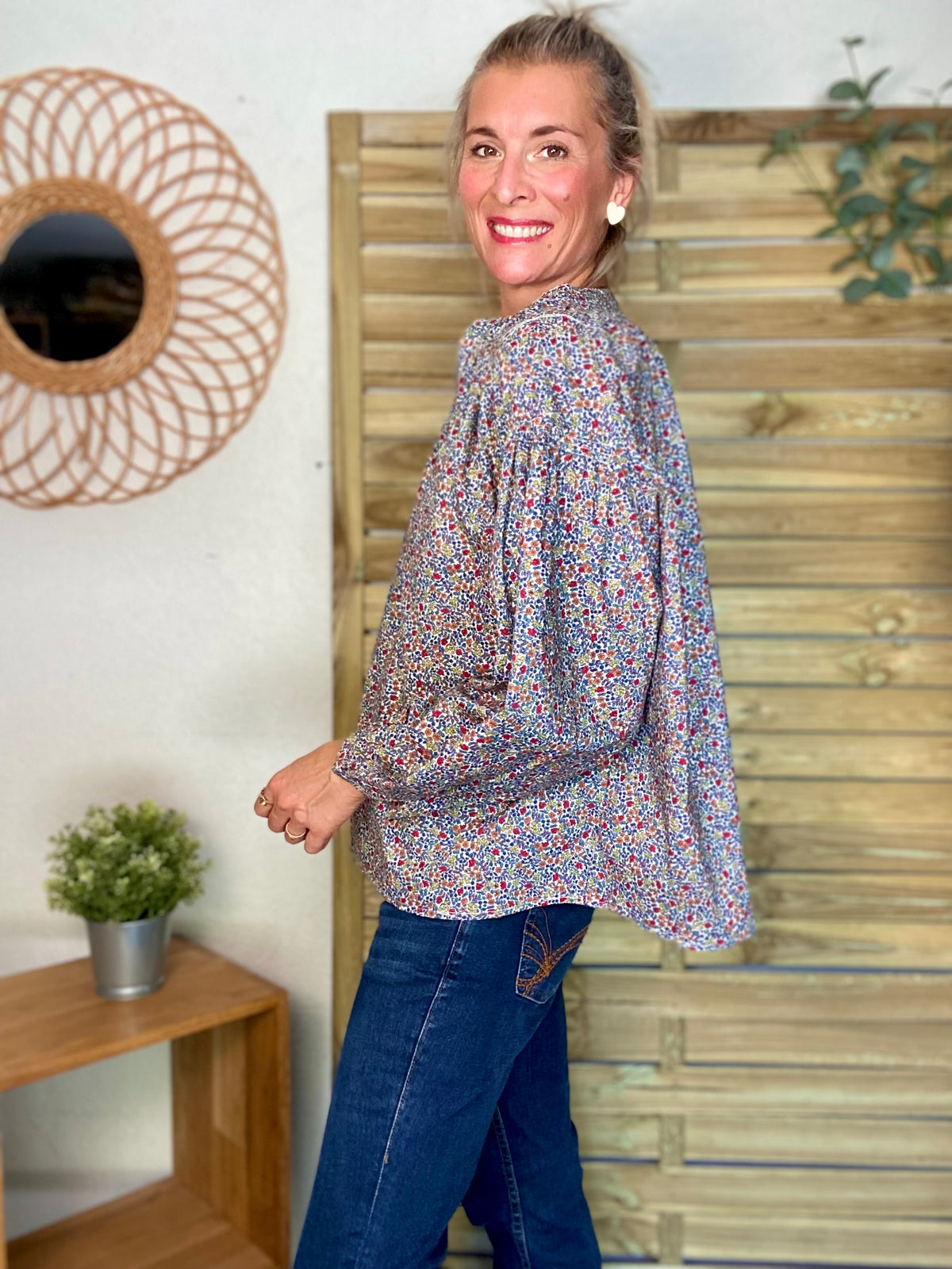 Blouse ample Liberty bleu EDWIGE - FIN DE SÉRIE