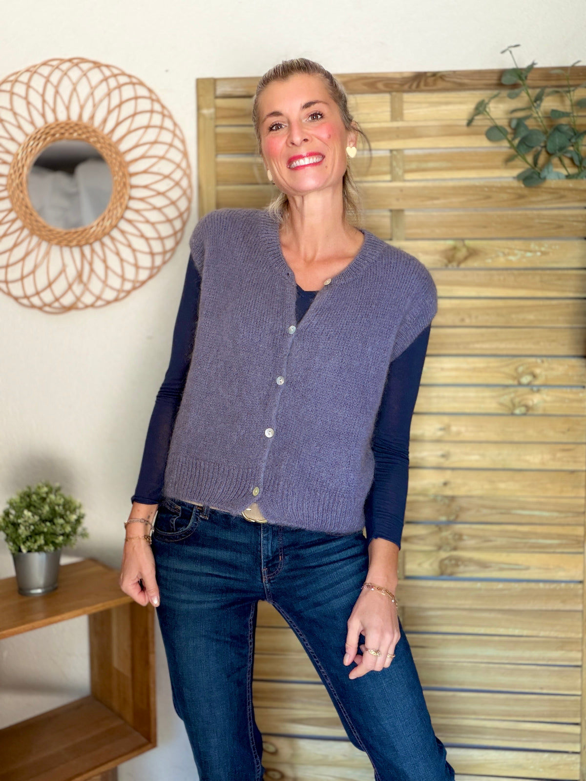 Gilet sans manche en maille laine et mohair AVERY Gris bleuté