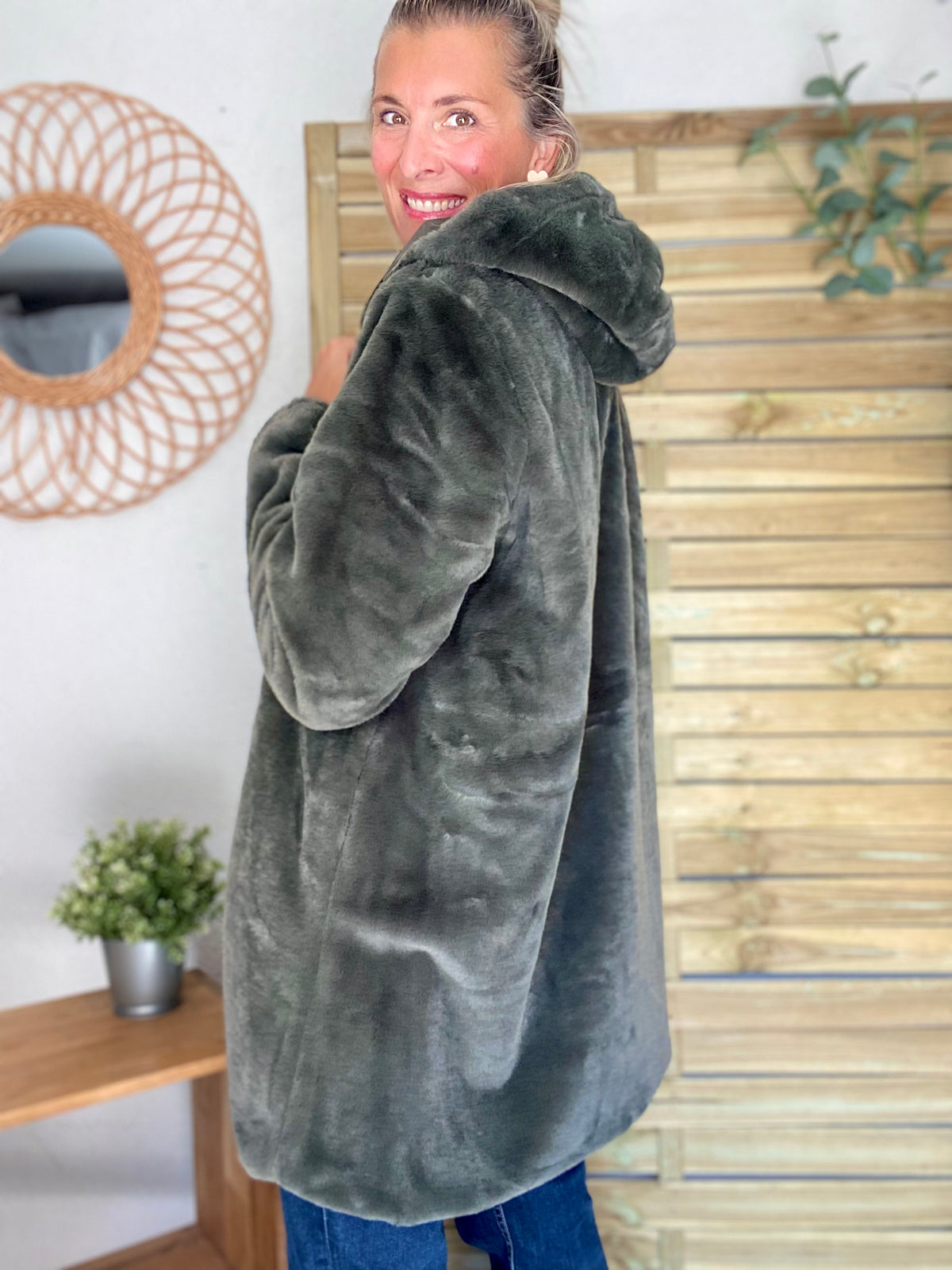 LAURA JO - Parka Imperméable réversible fourrée Kaki / Kaki ALIX Long • DÉSTOCKAGE sur Taille S
