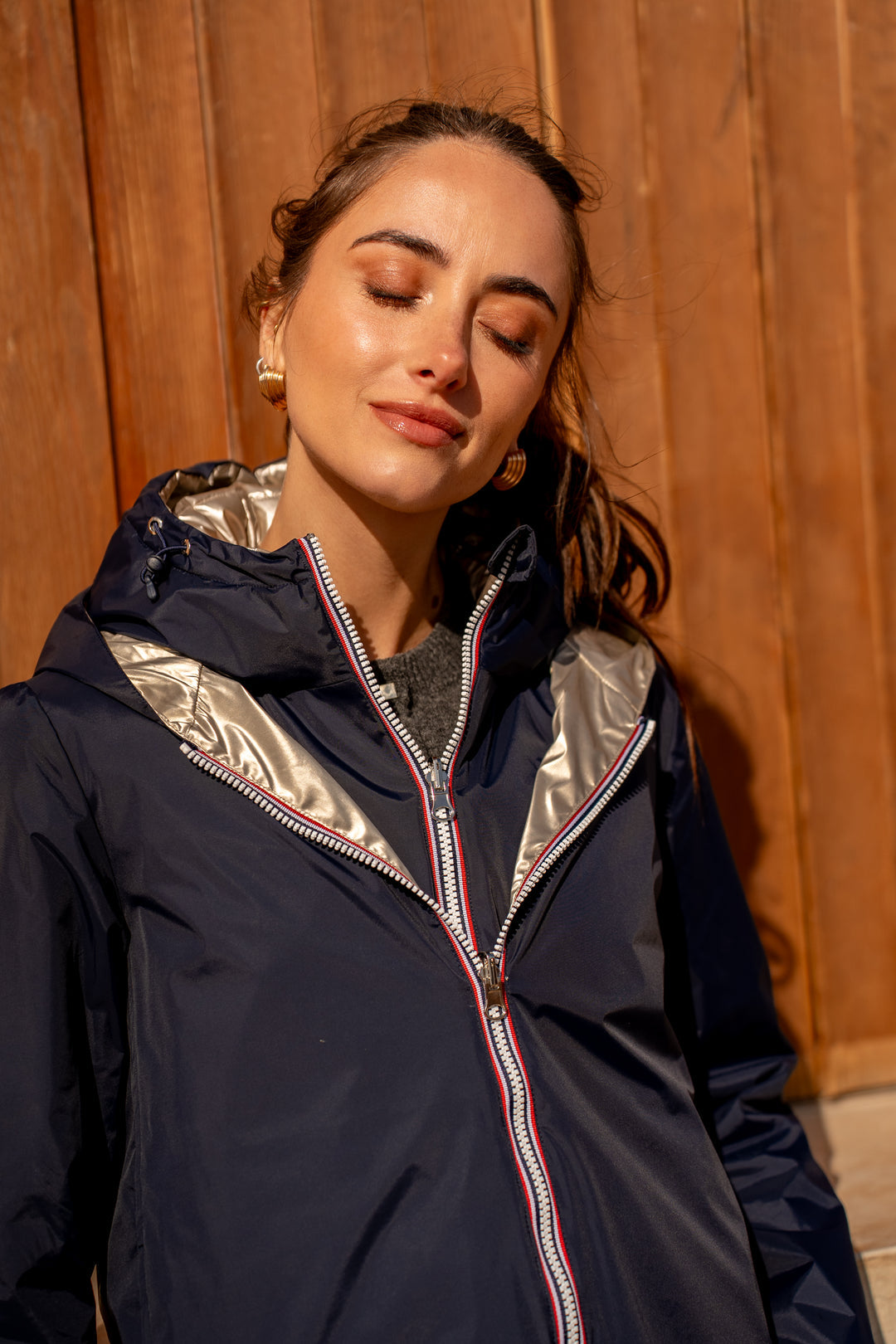 LAURA JO - Col capuche amovible réversible  DANY - Bleu Marine / Doré